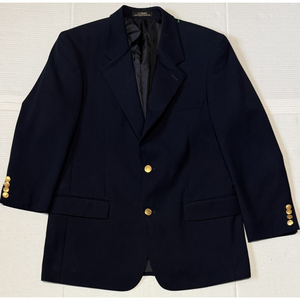 LL‎ Bean - Men's Navy Blue Blazer Sport Coat - Gold Buttons Classic - 40 Regular